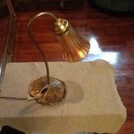 Vintage Artglass Steubenville Style Shade on Brass Lily-Pad Base