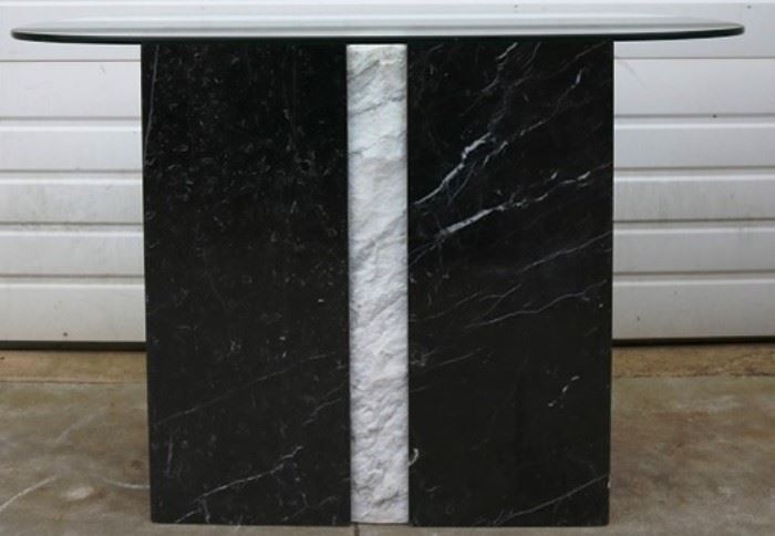 Marble base glass top table
