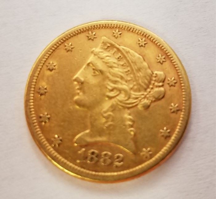 1882 $5 gold piece