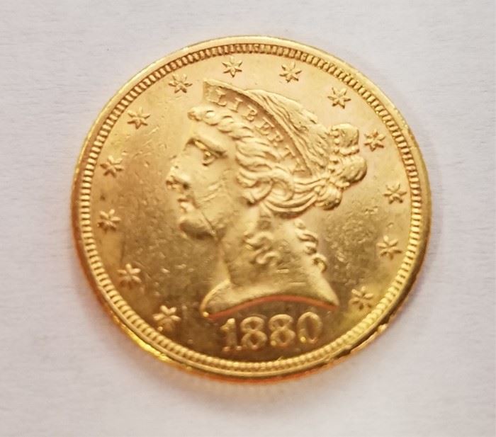 1880 $5 gold piece