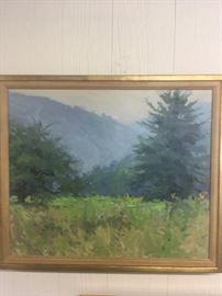 American landscape painting, signed, giltwood frame.
