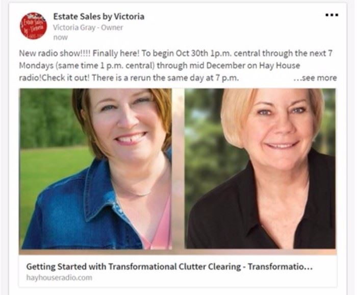 Here's the link to the show.  Hope you can hear it often.  All the best!  Victoria       Just hi-light and open in a new window.                                                                                                                         https://www.hayhouseradio.com/#!/episode/getting-started-with-transformational-clutter-clearing