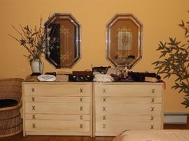 Paul Frankl Polished Brass Ivory 10 Drawer Glass Top Dresser