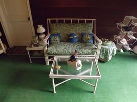 Mid Century Modern Painted Wood & Rattan Set