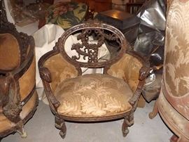 19th Century Carved Wood chair with Ram Heads