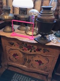 Vintage Brass/Glass Lamps, Vintage Nightstand