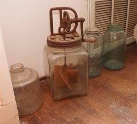 Butter churn and Ball jars