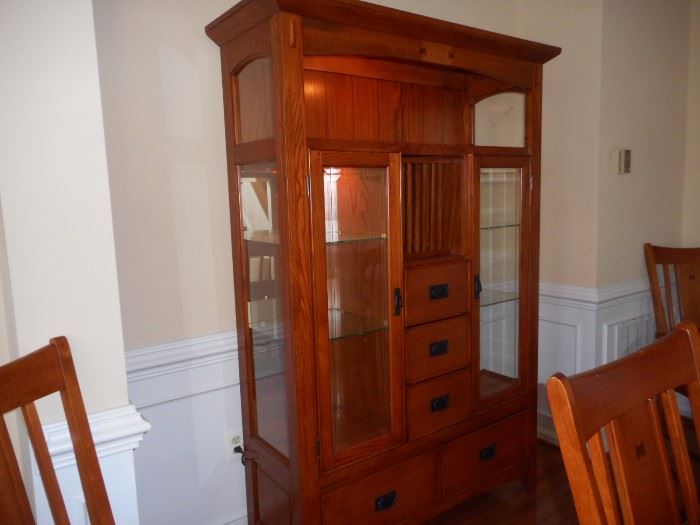 Mission Style Lighted China Cabinet