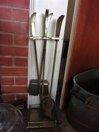Set of Asian-Influence Mid-Century Modern Brass Fireplace Tools