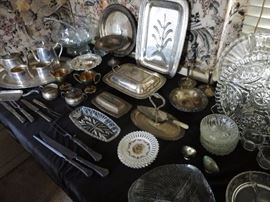 Assorted Vintage Silverplate, Crystal and Pressed Glass