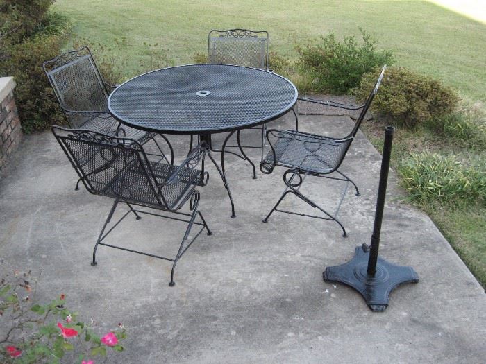 Wrought Iron Patio Set with Umbrella Stand...