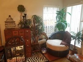 Antique library file cabinet, faux plants