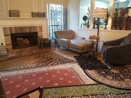 light gray chaise lounge, leather shag rug