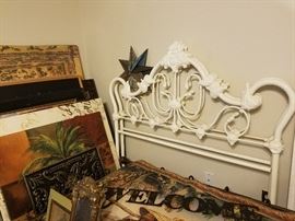wrought iron white headboard and footboard