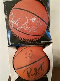 Sports memorabilia, signed Clyde Drexler basketball, Rudy Tomjanovich basketball, Houston Rockets