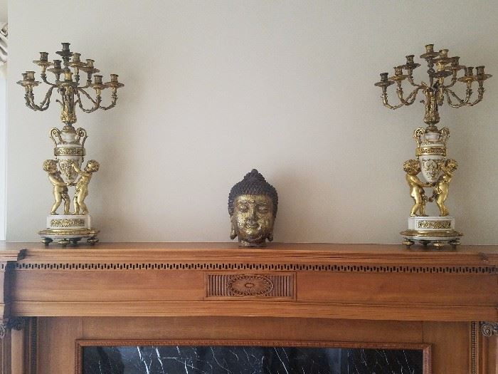 Matching Bronze and Marble Candelabras