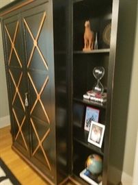 Custom Black and Gold armoire-converted into shelves for storage	87W84H23D