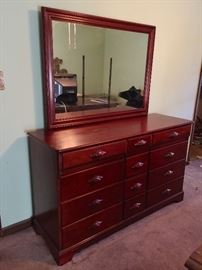 Cherry dresser with large mirror