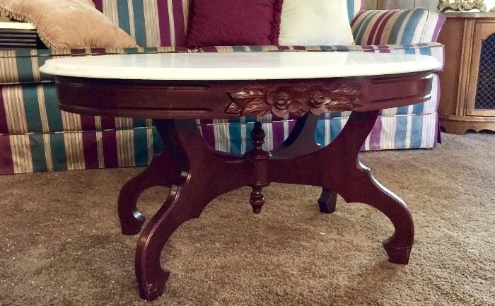 Mahogany and marble coffee table