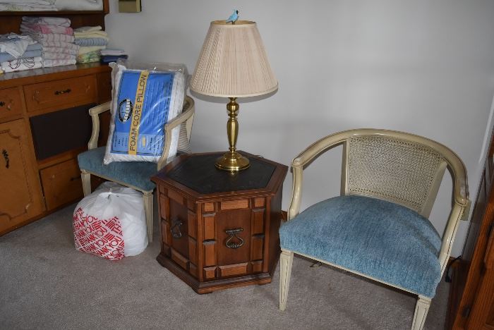 Drum end table & mid century modern chair