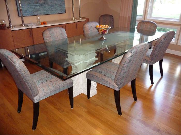 GLASS TOP DINING TABLE WITH 8 CHAIRS
