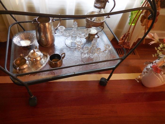 Cast Metal Frame, Tempered Glass Serve/Tea Cart