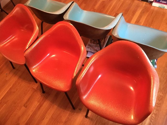 Red orange Eames Herman Miller Chairs