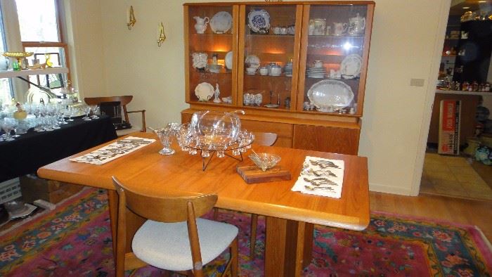 Danish modern dining set with matching table, China cabinet,  and buffet 