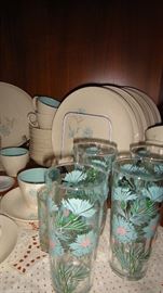 Vintage Dishes with matching glasses and serving pieces