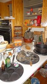Cast Iron bakeware, primitive and vintage kitchen utensils