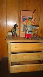 Salesman Sample dresser, Cast iron banks 