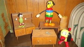 Vintage doll furniture and stacking toys 