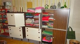 Vintage Cabinets, Vintage Fabric and craft supplies 