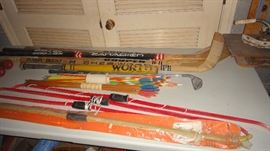 Vintage sports equipment, bows and arrows 