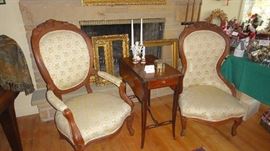 Boudoir Chairs, his and hers, drop leaf table 