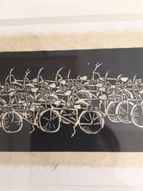 Tran Cong Dung Woodcut print, close up