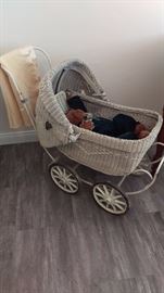 White Wicker Baby Carriage