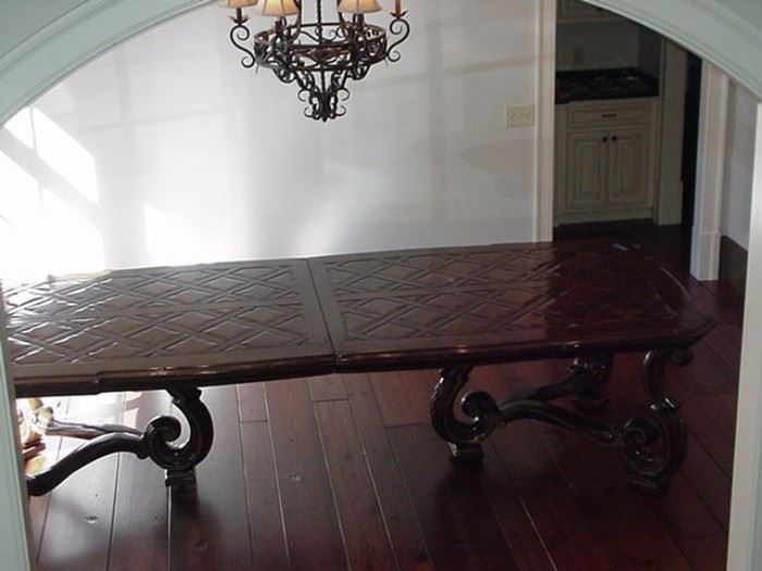 Marge Carson dining table, seats 12.  Two additional leaves. 