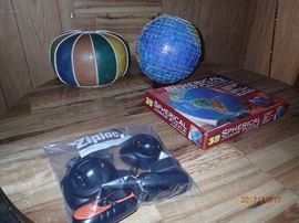 kitchen table with 4 chairs, puzzles, walkie talkie, old style made new again vintage foot rest