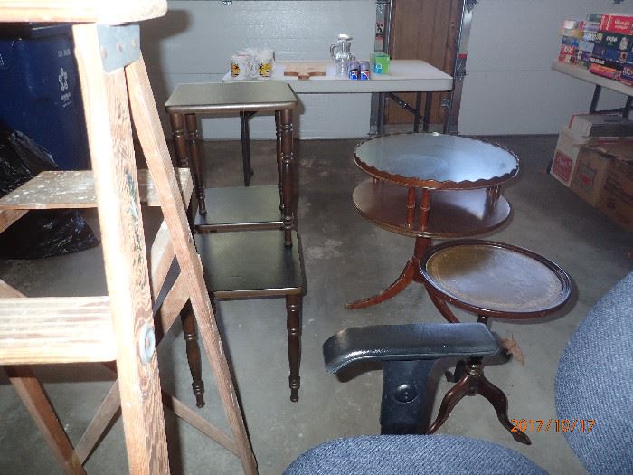 few tables, office chair, ladder