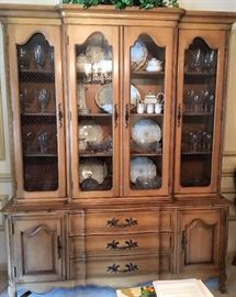 French provincial fruitwood china cabinet