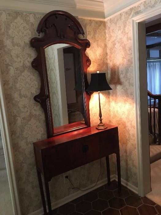 Large antique mirror, asian hall table