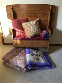 Convertible bench/table, quilts, pillows
