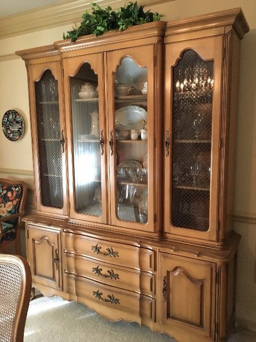 French Provincial fruitwood china cabinet