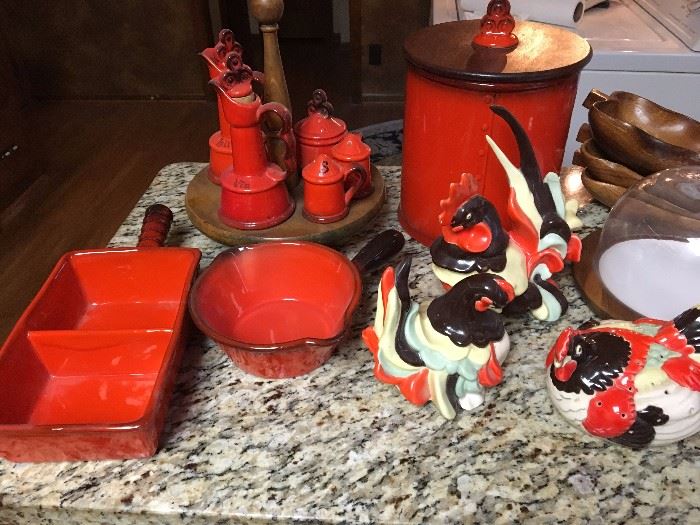 Mid century kitchen ware.  Hens and Rooster