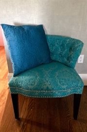 Aqua upholstered chair with nail-head trim