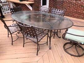Brown Jordan Oval Glass Top Patio Table with Brown Jordan Chairs