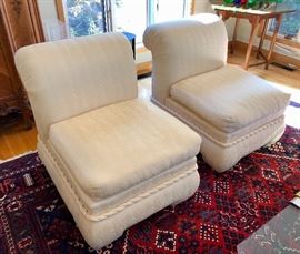 White upholstered armless sipper chairs - by Bottaro-Skolnick Interiors, Vanguard Furniture, Inc.