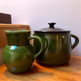 Vintage European pottery dinnerware and cookware purchased at the PX in Germany, 1970s