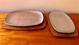 Vintage Walnut Trays with removable aluminum cooking  plate